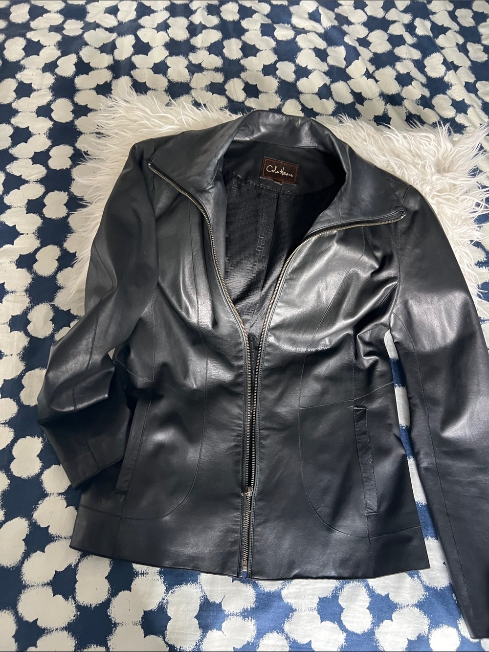 Cole Haan Black Leather Zip-Up Jacket